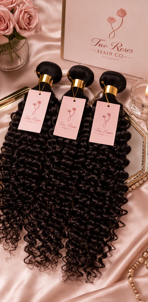 Premium deep wave virgin hair bundles by Two Roses Hair Co.
Natural black deep wave hair bundles with full volume
Soft deep wave human hair bundles with bold texture