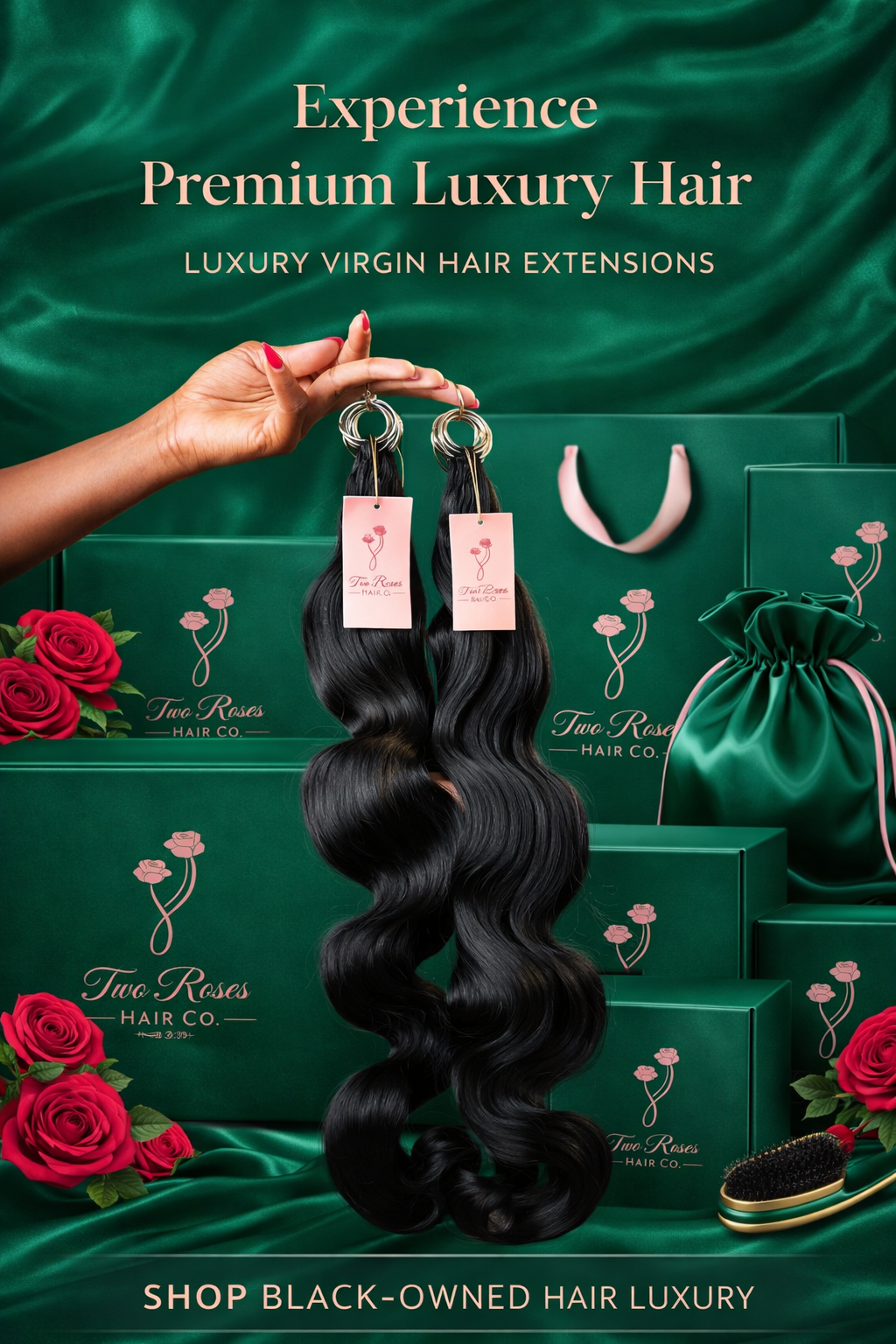 Natural black body wave virgin hair bundles by Two Roses Hair Co.